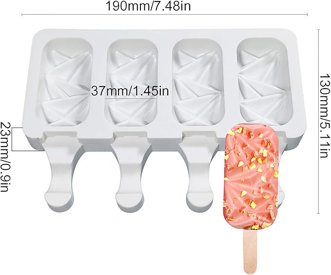 Vilihkc 2 Pack Popsicle Molds 4 Cavities Homemade Silicone Popsicle Molds for Kids Ice Pop Molds with 50 Wooden Sticks for DIY Ice Popsicle
