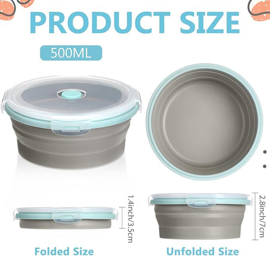 4 Pcs Collapsible Bowls with Lids Silicone Camping Food Storage Container Expandable Folding Salad Lunch Box Travel Container for Hiking Camping