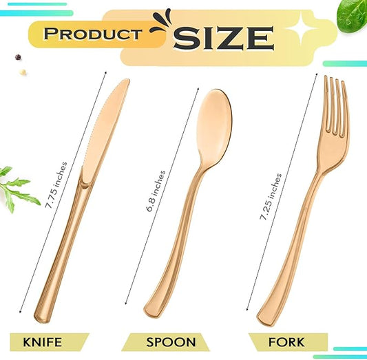 Minatee 150 Pieces Disposable Cutlery Set Plastic Silverware Heavy Duty Utensil Sets 50 Forks 50 Knives 50 Spoons for Home Office School Party Picnics Restaurant Outdoor Events(Coffee)
