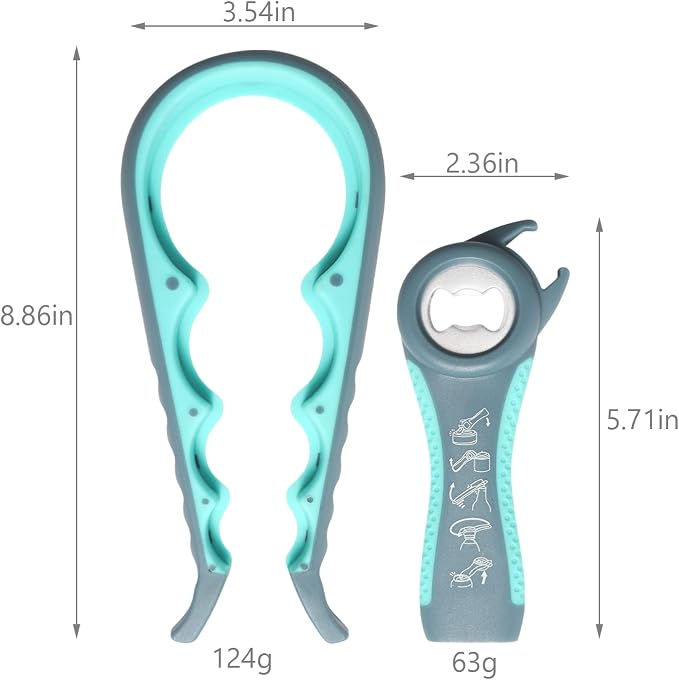 Jar Opener, 5 in 1 Multi Function Can Opener Bottle Opener Kit with Silicone Handle Easy to Use for Children, Elderly and Arthritis Sufferers (JAR-blue2.0)