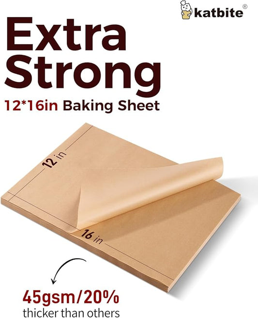 Katbite 200Pcs 12x16 In Unbleached Parchment Paper for Baking, Precut Parchment Paper Sheets, Heavy Duty Flat Baking Paper, Half Sheet Baking Sheets for Baking Cookies, Cooking, Air Fryer, Oven