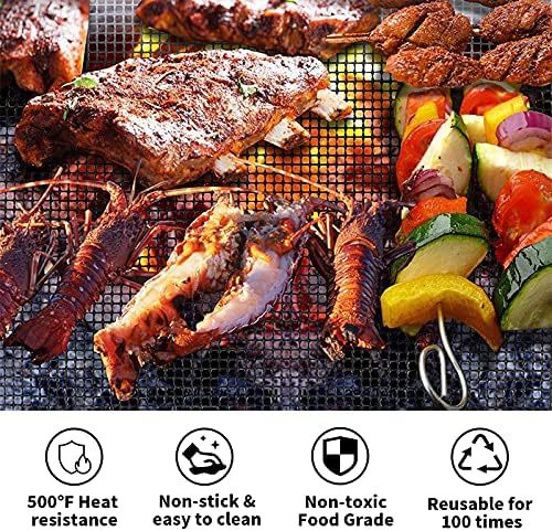 Grill Mesh Mat Set of 3 - Heavy Duty BBQ Non-stick Cooking Sheet Liners Reusable Teflon Barbecue Grilling Net for Outdoor Smoker, Pellet, Gas, Charcoal Grills - 11.8x13.8