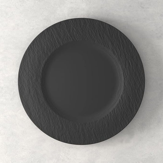 Villeroy & Boch Manufacture Rock 4-Piece Place Setting, Dinner Plate, Salad Plate, Rice Bowl, Pasta Bowl, Premium Porcelain, Made in Germany, Matte Black