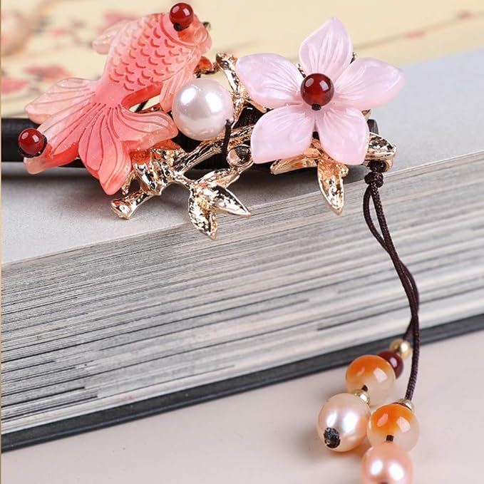 Wooden Hair Pins 7.08" Chinese Goldfish Flower Hair Sticks For Long Hair Buns for Women