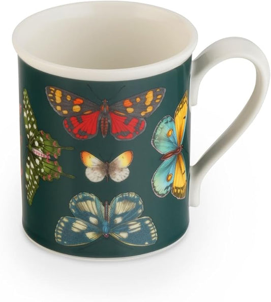 Spode Botanic Garden Harmony 14 oz Tankard Mug, Assorted Butterflies - Embossed Earthenware Coffee Cup, Dishwasher & Microwave Safe - Botanical Tea Cup for Spring Tableware (Green)