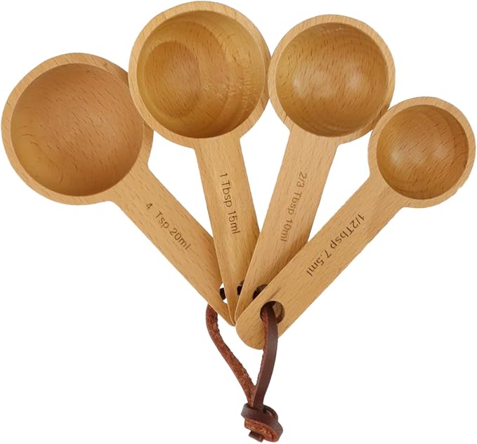 7.5ml, 10ml, 15ml, 20ml Wood Measuring Spoons and Scoops Set Wooden Tablespoon Scoop Retro Coffee Spoon for Dry Ingredients Ground Tea Spice (Wood Color, 1/2 Tbsp + 2/3 Tbsp + 1 Tbsp + 4 Tsp)