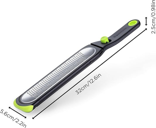 Dreamfarm Ozest Self-Cleaning POP-Button Zester for Fine, Fluffy Citrus Zest, Cheese, Nut, & Spices with Non-Slip Silicone Foot - 1mm Zester, Black/Green