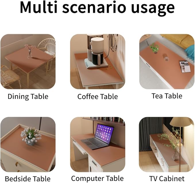Leather Table Cover,1.8mm Thick,12x44 Inch Table Protector,Glass Table Protector,Table Sticker Cover,Desk Covers On Top of Desks.(Brown+Gray,12x44)