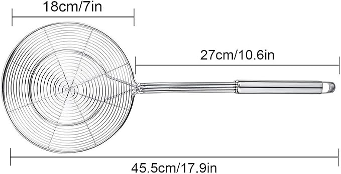 Spider Strainer Skimmer, Swify Stainless Steel Asian Strainer Ladle Frying Spoon with Handle for Kitchen Deep Fryer, Pasta, Spaghetti, Noodle, 7 Inch