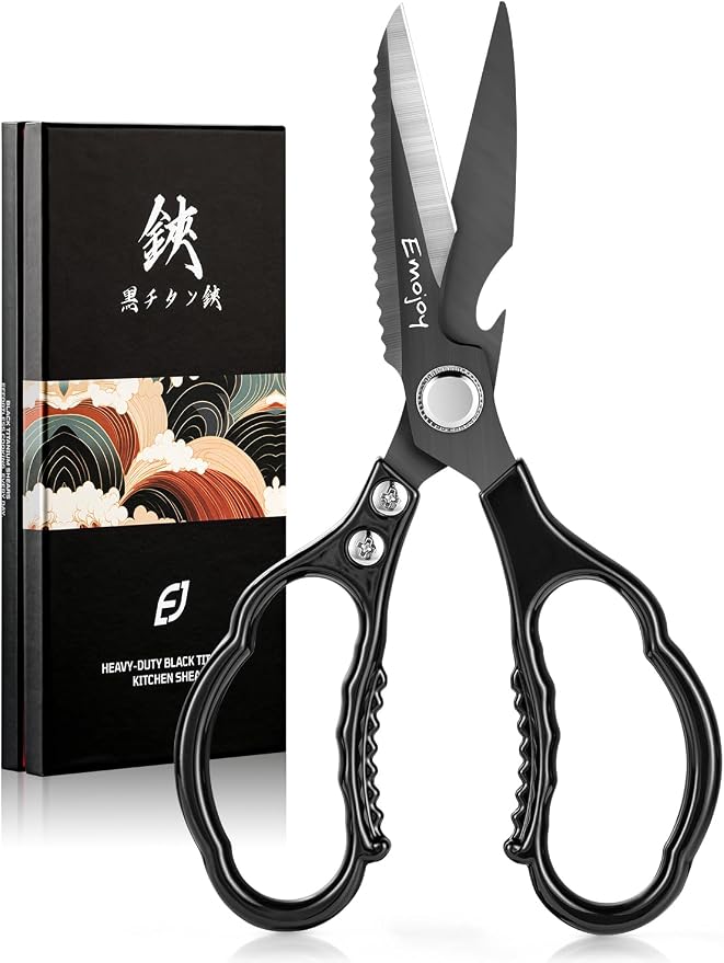 Kitchen Shears for Food, Titanium Kitchen Scissors All Purpose, Japanese 5Cr15MoV Steel Heavy Duty Blades for Meat, Herbs & Poultry, Dishwasher Safe
