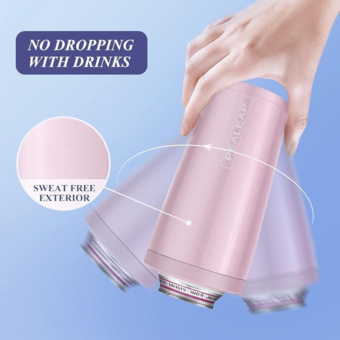 Pealeap 4-in-1 Insulated Slim Can Cooler for All 12oz Cans & Beer Bottles | Double-walled Stainless Steel Vacuum Can Cozy | Keep 8Hrs Cold | Universal Fits 12oz Drinks | No Sweat | Cup Holder Friendly