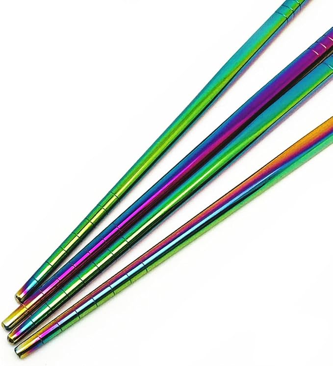 2Pairs Stainless Steel Chopsticks Set, Multicolor Metal Chopsticks Reusable, Sushi Food Sticks,Dishwasher Safe,9.0inch (Rainbow)