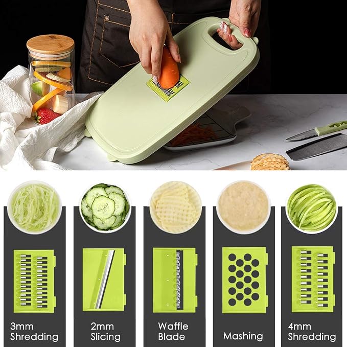 Gintan Camping Cutting Board, 9-in-1 Collapsible Chopping Board with Colander, Kitchen Vegetable Washing Basket for Camping, Camping Gifts Camping essentials for RV Campers (Blue Green)