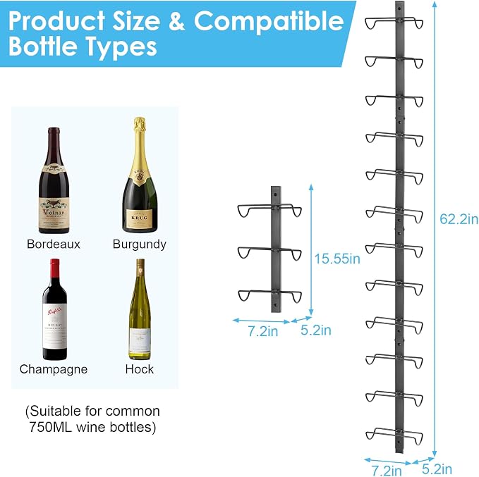 Sonyabecca Wall Wine Rack for 12 Wine Bottles,DIY Detachable Wine Storage Organizer, Wall Mount Wine Bottle Display Holder Used As One or Four, for Kitchen,Pantry,Wine Cellar,Housewarming Gift