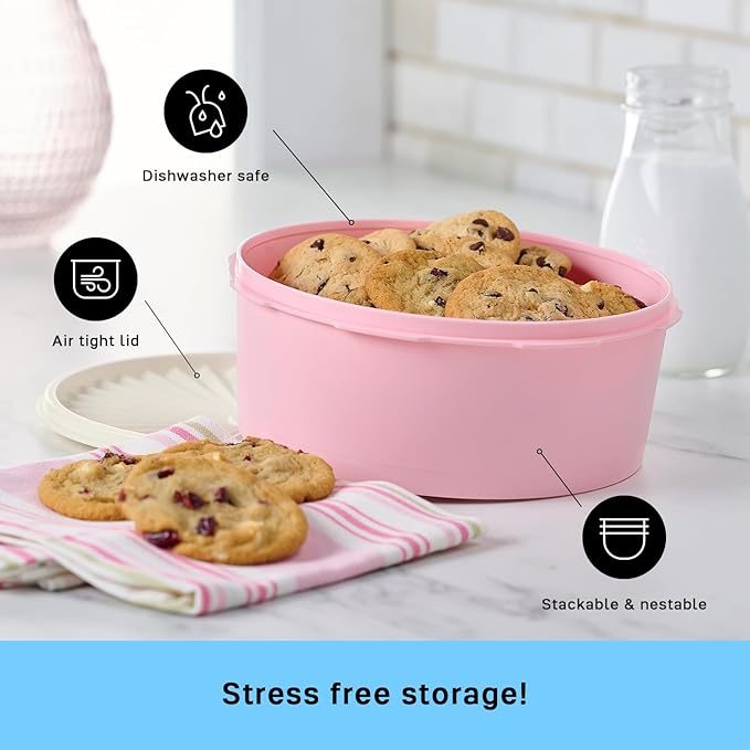 Tupperware Heritage Collection 7.6 Cup Cookie Canister, Vintage Blue Color, Dishwasher Safe and BPA Free Container (1.8 L)