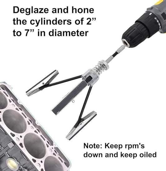 Engine Cylinder Hone Tool 2"-7" Diameter Adjustable Deglazer Kit with 3-Piece 4" Long Stones 220 Grit