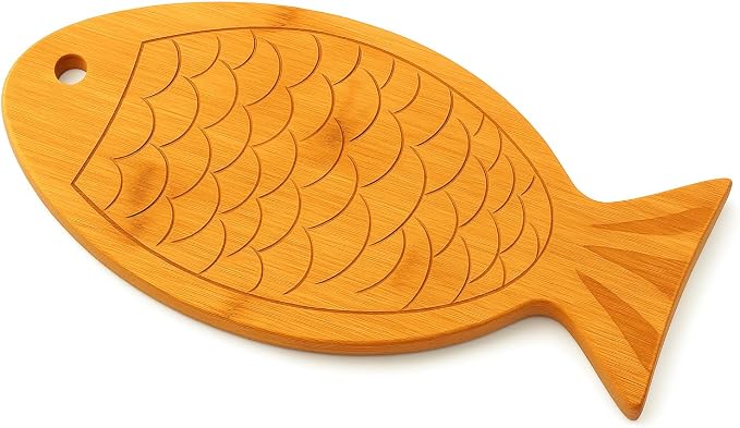 JB Home Collection, Fish Shaped Bamboo Cutting Board 13"x5.5", Premium Wood Serving Board for Fish, Appetizers, Sushi, Cheese, or Charcuterie