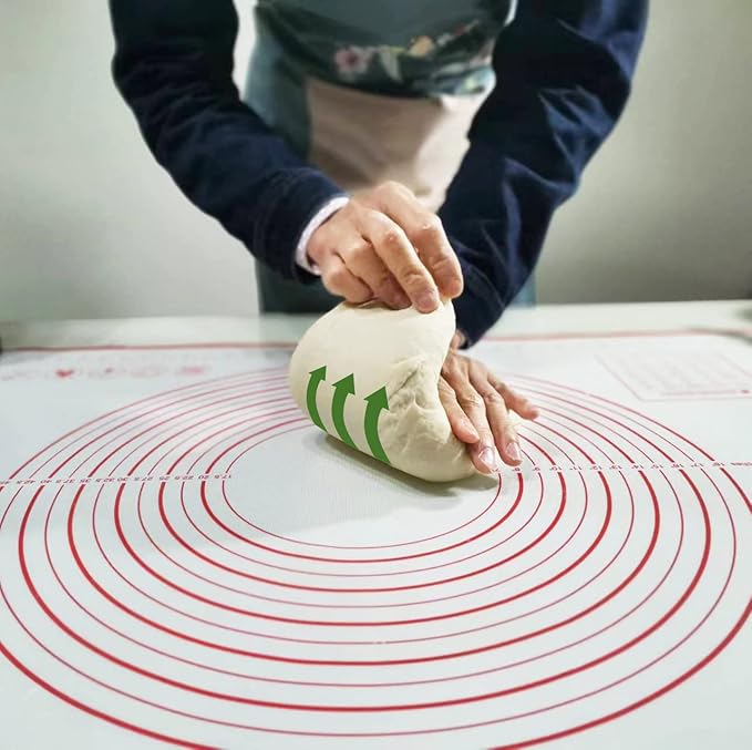 Yansumi silicone pastry non stick baking mat with measurement fondant mat with three sizes for silicone baking mat, counter mat, dough rolling mat,fondant/pie crust mat (Red, 24"L x16"W)