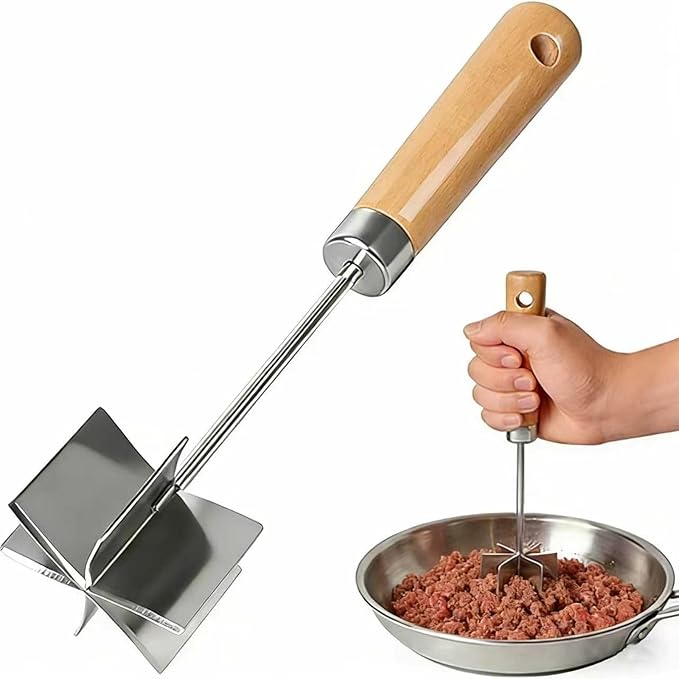 304 Stainless Steel Meat Chopper Meat Masher, 6 Curved Blades 10.5 Inch Ground Beef Chopper Tool, Hamburger Smasher, Potato Masher Durable Multi-Purpose Kitchen Tool Dishwasher Safe