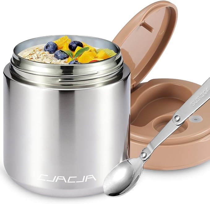 Thermo for Hot Food Kids - 15.2oz with Folding Spoon and Silicone handle | Leak Proof Insulated Food Jar, Soup Thermo, Wide Mouth Insulated Lunch Containers, Dishwasher Safety