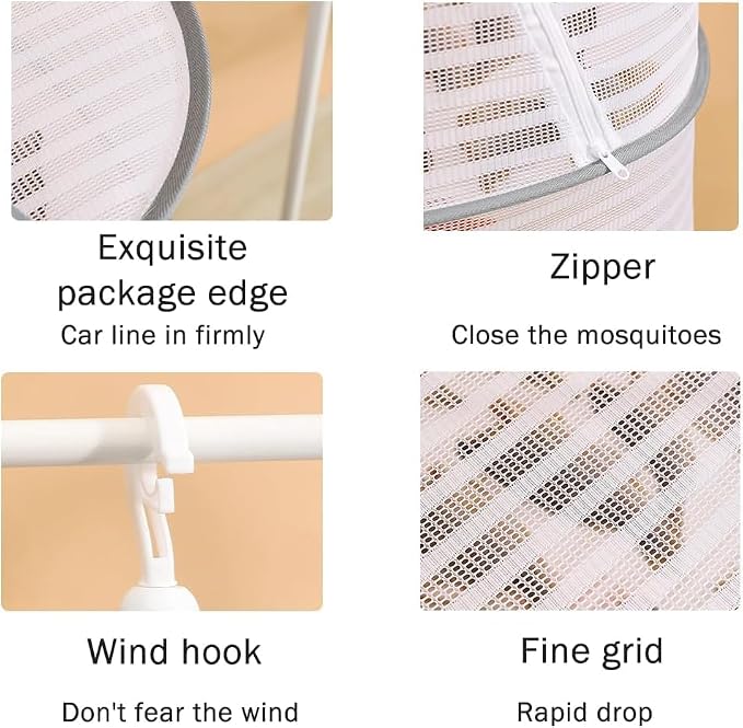 Foldable Drying Net for Vegetables, Fish, and Dehydrated Goods, Multi-tiered Food Drying Net, Versatile Drying Rack, Windproof Design, Zipper Closure for Insect Protection (Dark green, Dual Layer)