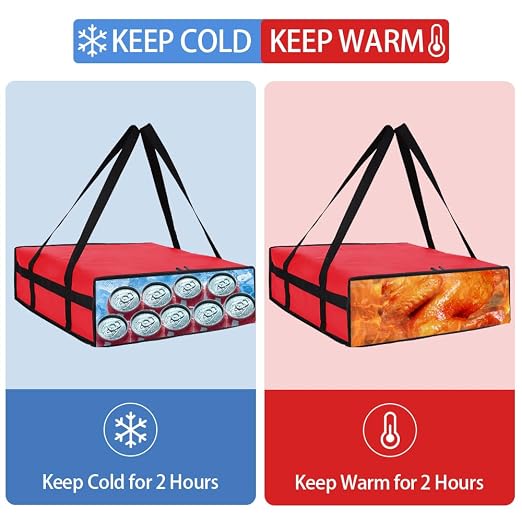 Insulated Pizza Delivery Bag for Carry Hot, 20" x 20" x 6", Red, 1Pk | Carrier Warmer for Hot/Cold Food, Insulated Food Delivery Bag, Insulated Grocery Cooler Bags for Catering/Drivers, Commercial