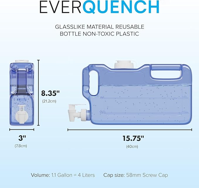 Refrigerator Water Dispenser 1.1 Gallon Bottle with Spigot - BPA Free Plastic Slim Water Jug with Spout Leak Proof | Refillable Fridge Water Container, Convenient Handles