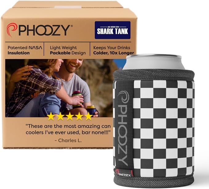 PHOOZY Insulated Can Cooler for 12 oz Cans - Patented Drink Sleeve with NASA-Inspired Technology - Keeps Beer, Soda & Sparkling Water Cold Longer - Lightweight Outdoor Can Holder - Checkered