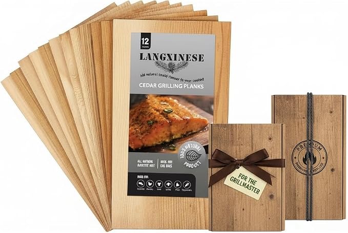 Bigger 12 PK, Cedar Planks for Grilling Salmon,11"x 5.5" Better Smoking, Add Best Smoky Flavor to Salmon, Veggies, Restaurant Quantity Includes Mystery Gifts