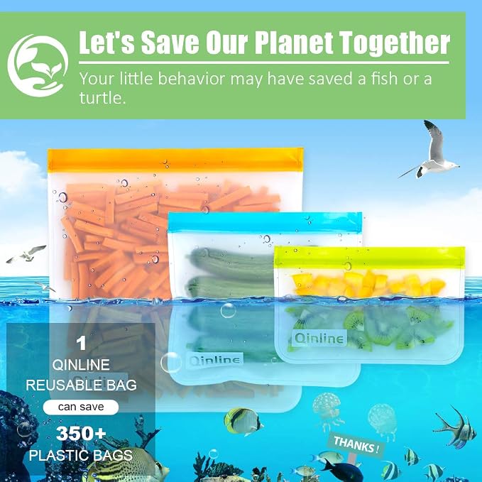 Reusable Storage Bags - 10 Pack BPA FREE Freezer Bags(2 Reusable Gallon Bags + 4 Leakproof Reusable Sandwich Bags + 4 THICK Reusable Snack Bags) Ziplock Lunch Bags for Food Marinate Meat Fruit Cereal