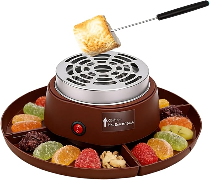 Fabater Tabletop Smores Maker, 2 in 1 Electric Smores Maker & Fondue Pot, Roaster with 4 Roasting Forks & Detachable Trays, Electric Melter for Chocolate, Party (1#)