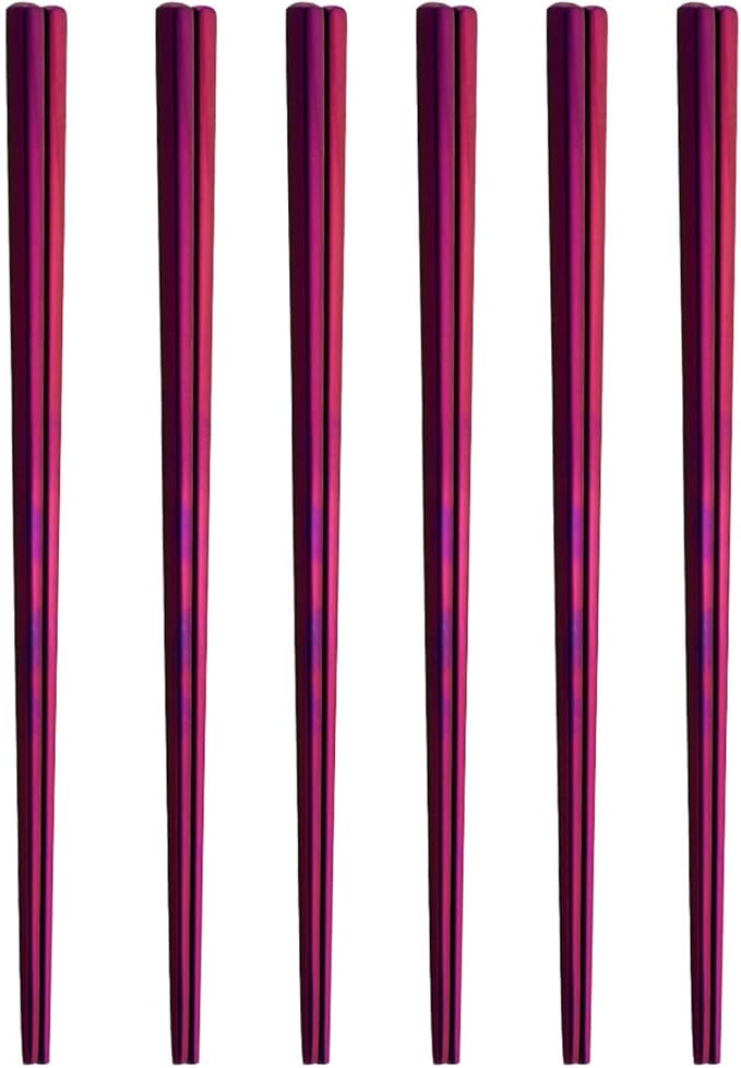 Stainless Steel Chopsticks,Reusable ,Dishwasher Safe , Easy to Use（6 PCS,purple）
