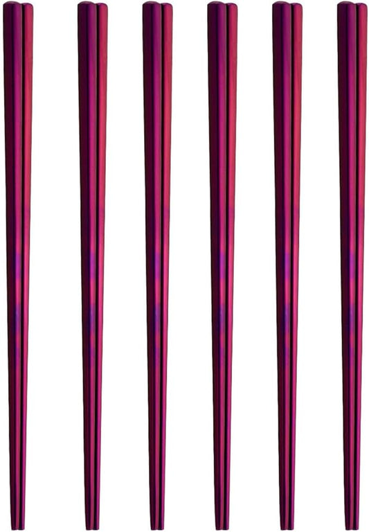 Stainless Steel Chopsticks,Reusable ,Dishwasher Safe , Easy to Use（6 PCS,purple）