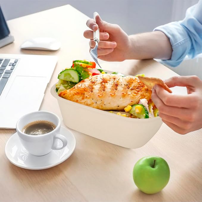 Aksipo 50 Pack 37 Oz Disposable Food Containers with Lids, Compostable Meal Prep Containers with Lids, Leak-proof To Go Food Box Cardboard Take Out Lunch Box Rectangle Paper Bowls for Salad,Leftovers