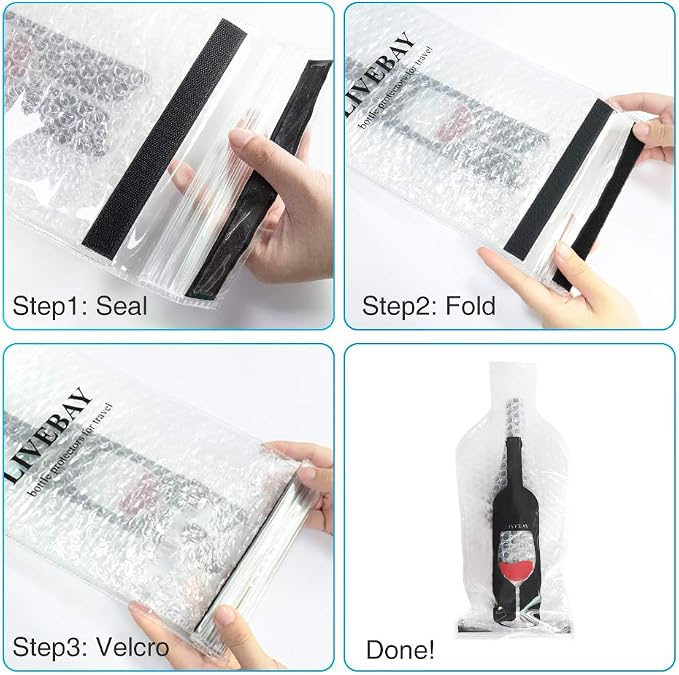 5 Set Reusable Wine Bags for Travel Wine Protector Travel Bag by LIVEBAY | Bottle Travel Case, Unbreakable Wine Sleeve, Leak Proof Wine Bag, Double Layer Wine Protector for Airplane Suitcase