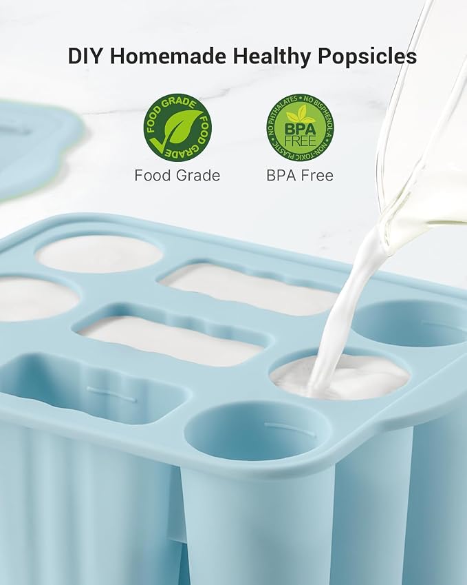 Popsicle Molds for Kids, 9 Pieces Popsicles Molds Silicone BPA- Free Popsicle Maker Ice Pop Molds Ice Pops Maker DIY Handmade Popsicles Molds for Kids Adults with Popsicle Sticks+Popsicle Bags, Blue