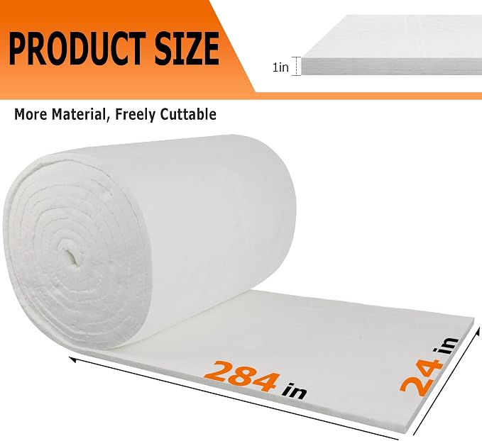 MMasters 284"*24"*1" Ceramic Fiber Insulation Blanket, Fireproof & Heat Resistant Up to 2700°F, Ideal for Wood Stove Baffle, Fireplaces, Kilns, Forges, Pizza Ovens, and More