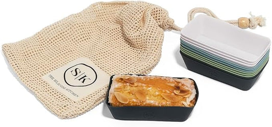 The Silicone Kitchen Silicone Individual Mini Loaf Pans - Reusable, Non-Toxic, BPA Free, Dishwasher Safe, Bento Box Accessories (12 Pack, Navy, White, Blue, Green)