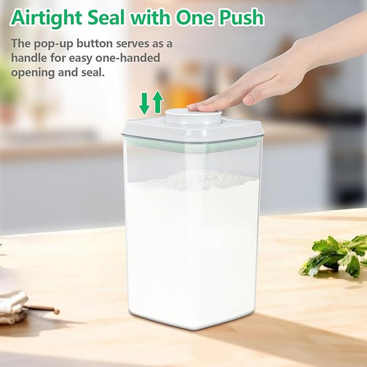 Airtight Flour Rice Storage Container with Pop-up Lid - 4.2 Qt Crystal-Clear Plastic Spaghetti Container, Tall and Slim Food Storage Bin Fit for Kitchen Pantry Organization