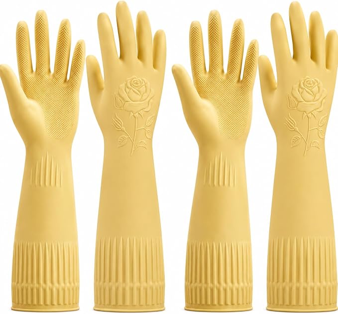 Disfore Rubber-Gloves Dishwashing Gloves for Cleaning-Kitchen - 2 Pairs Long Household Cleaning Gloves for Washing Dishes