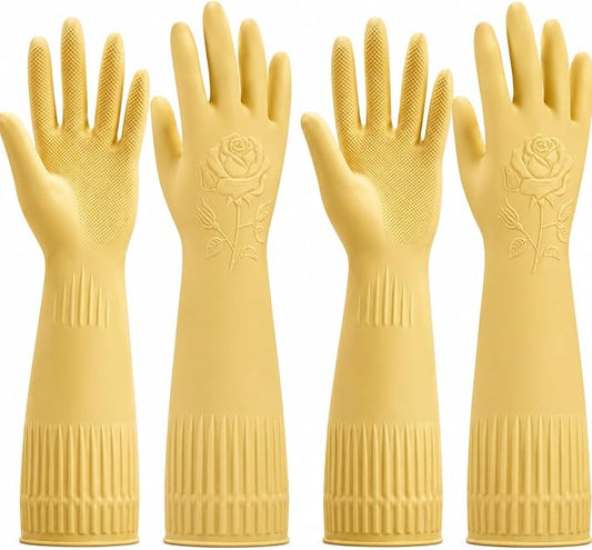 Disfore Rubber-Gloves Dishwashing Gloves for Cleaning-Kitchen - 2 Pairs Long Household Cleaning Gloves for Washing Dishes