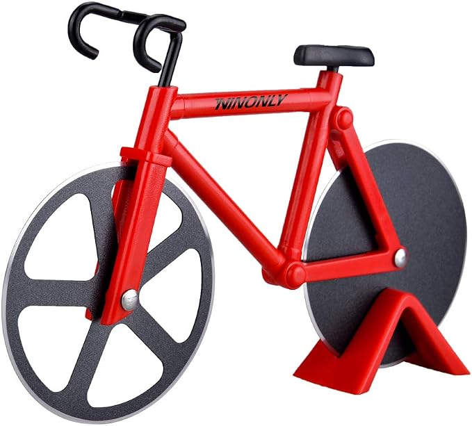 Ninonly Bicycle Pizza Cutter Wheel,Non-stick Bike Pizza Slicer,Stainless Steel Cutting Wheels With a Stand for Pizza Lovers, Housewarming Gifts Cool Kitchen Gadget Cool Men's Gift