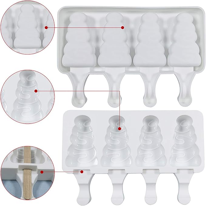 Vilihkc 2 Pack Popsicle Molds 4 Cavities Homemade Silicone Popsicle Molds for Kids Ice Pop Molds with 50 Wooden Sticks for DIY Ice Popsicle