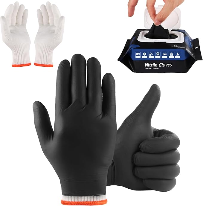 ANBOSON BBQ Gloves,Disposable BBQ Gloves Heat Resistant Cooking | 50 Disposable Nitrile Gloves with 2 Reusable Cotton Liners, Powder Free, Latex Free for Smoking,Grilling,Cooking,Food Prep