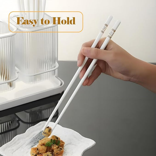 Ceramic Chopsticks Reusable,5 Pairs Porcelain Chop sticks,Jin Ruyi,9.7'' | Easy to Clean,Dishwasher Safe,Heat Resistant,with a Gift case,Cooking Chopsticks,High-grade Bone China Porcelain