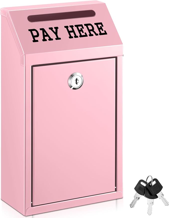 Yaocom Safe Metal Cash Box for Farm Stand – Money Drop and Secure Donation Collection, Wall Mount Lockable Unit with Pre Drilled Holes for Outdoor Self Serve(Pink,10.2 x 5.7 x 2.8 Inch)