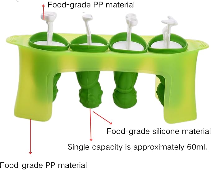 Zombie Popsicle Mold Set 4 Pieces Homemade Silicone Popsicle Maker Kid Easy Release Ice Cream Molds Reusable DIY Pop Molds- BPA Free (Zombie)