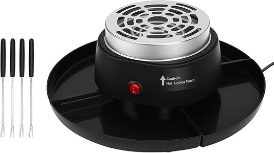 2 in 1 Electric Smores Maker Fondue Pot, Indoor Tabletop Marshmallow Roaster with 4 Roasting Forks 4 Detachable Trays, Enjoy Golden Toasted Marshmallows Anytime Without (US Plug 110V)