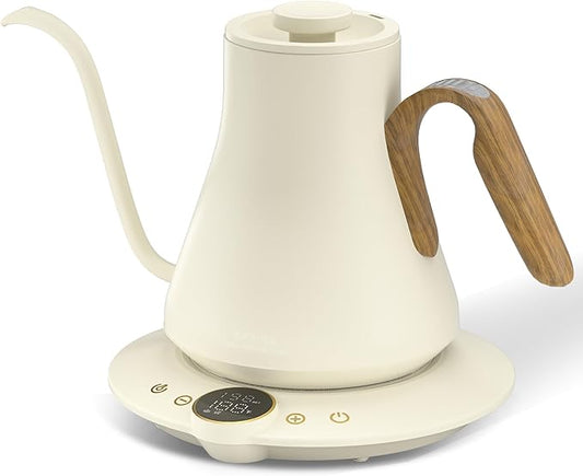 Cocinare FLOW B9 Gooseneck Electric Kettle, Precise Temperature Control for Pour-Over Coffee & Tea Brewing, Stainless Steel Interior, Rapid Heating for Boiling Water 1500W/0.9L (Morandi White)