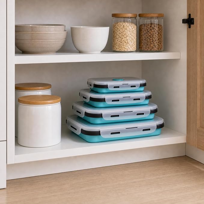 Guyuyii 4 Pack Space-Saving Collapsible Food Storage Containers with Lids | 12/17/27/40 oz Food-Grade Silicone Set for RV, Camping, Meal Prep, Small Kitchens - Microwave/Freezer/Dishwasher Safe